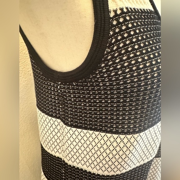St. John Sport Collection black/white Pointelle Mesh Knit Stripe Dress,small - Picture 5 of 12